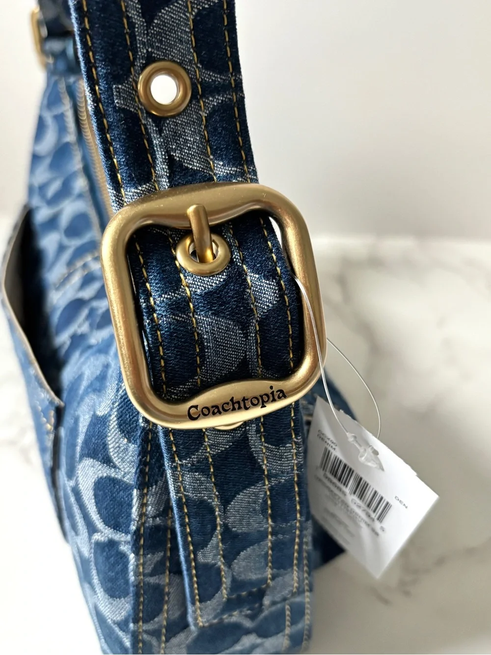 New LIMITED Coach Coachtopia Cargo Shoulder Bag in Signature Blue Denim - Picture 10 of 14